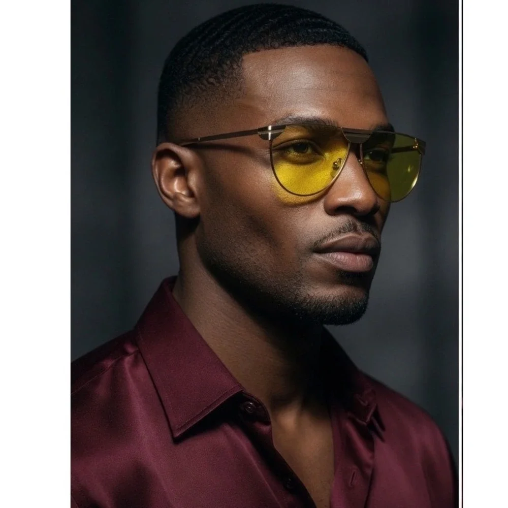Mens Gold Sunglasses Yellow Tinted Lens Flat Top Metal Frame Shades Hip Hop 2026